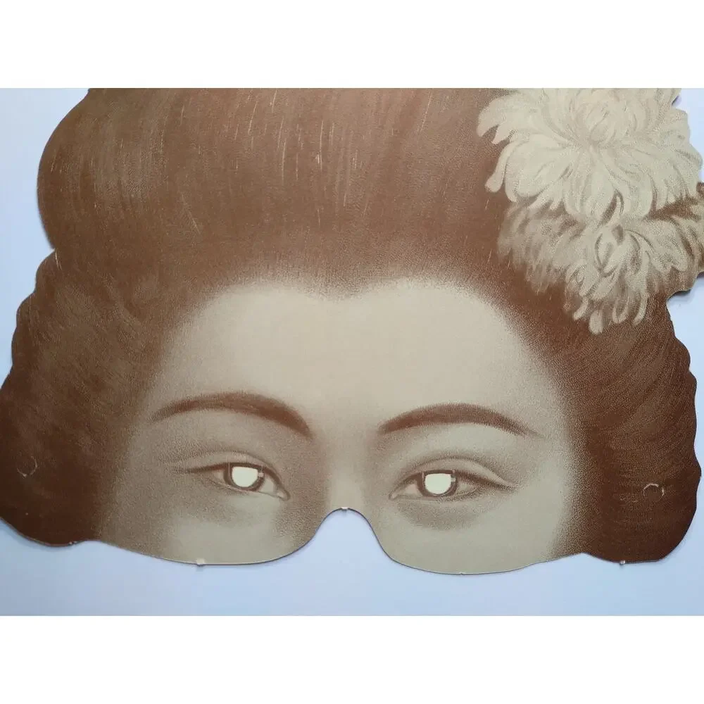 Vintage Asian Woman Paper Mask Geisha Style Costume Eye Mask Floral Hair